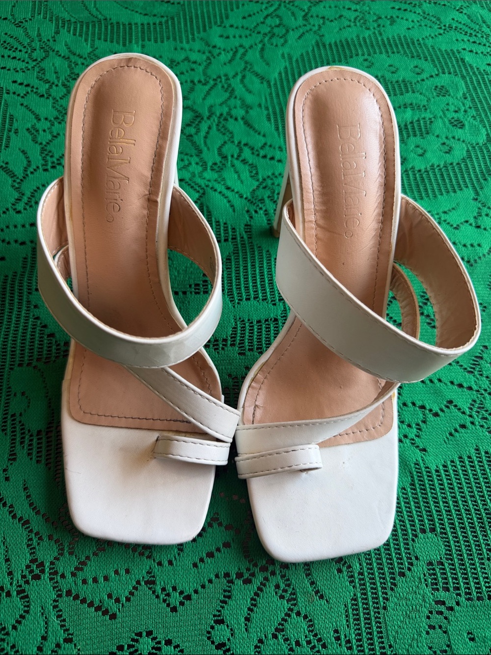 Bella Marie White Square Toe Strappy Heels